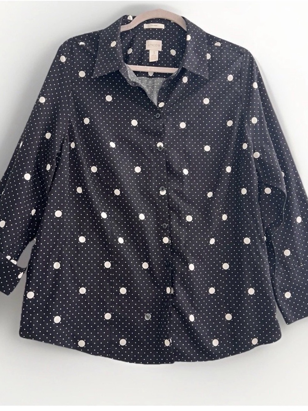 NEW Chico's Polka Dots Button Blouse top Black White size XLARGE
